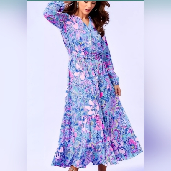 Lilly Pulitzer Cori Stretch Shirt Dress In "Pop Up Got Your Back" Pattern - Picture 5 of 6